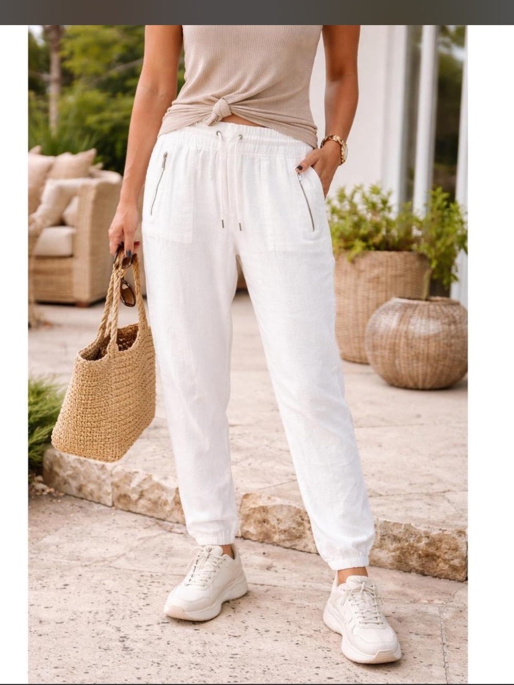 Athleta Women's Cabo Linen White Jogger Pants Size 16T